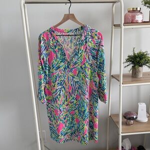 Lilly Pulitzer Pink, Blue & Green Printed V-Neck Dress
